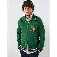 Gant Regular Fit Crested Zip Through Knitted Cardigan - Green