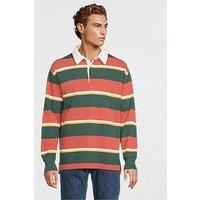 Gant Striped Heavy Rugger Long Sleeve Polo Shirt - Orange