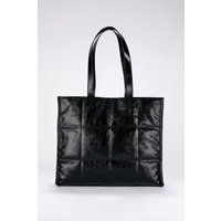 Belissh Women's Quilted Crinkle Patent Vegan Leather Tote Bag in Black