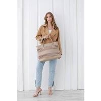 Belissh Women's Vegan Fur Trim Oversized Tote Bag in Beige