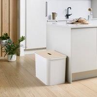 SmartStore Recycling Bin - 76L Large Kitchen Bin with Wood Lid, 3x 13L Bucket Inserts, 2x Small Lids - Sturdy Recycling Bins for Kitchen with 10 Year Guarantee - White Kitchen Bin (L57xW38xH42cm)