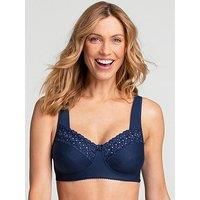 Miss Mary - Broderie Anglaise, Non Wired Bras for Women, Everyday Bras, Comfortable Cotton, Supportive with Full Coverage Blue