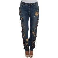 Dolce & Gabbana Crystal Roses Heart Embellished Dark Jeans