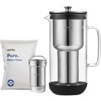 Aarke Purifier, Water Filter Jug in Glass and Stainless Steel, 2.4L / 10 cups, Includes Aarke Pure Filter Refill Bag