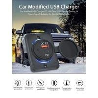 Fast Car Charger, Dual PD Dual QC 3.0 USB Car Charger with Voltmeter Socket Power Outlet Adapter Waterproof for 12V/24V Car Boa