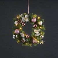 STAR TRADING Noel LED fir wreath with silver/magenta decoration