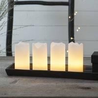 Star 067-11 10 x 16 cm Flickering/Steady Light 4-Piece Solely Controllable LED Wax Candles with Remote Control Includes Batteries, White