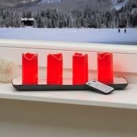 Star 067-12 Flickering/ Steady Light 4-Piece Solely Controllable LED Wax Candles with Remote Control includes Batteries, Red, 10 x 5 cm