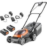 Flymo 36V UltraStore 340R Cordless Lawnmower Kit - x2 18V Power For All Battery and Charger included, 34cm Cutting Width, Striped Lawn Finish, Close Edge Cutting, 35L Grass Box