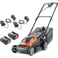 Flymo 36V UltraStore 380R Cordless Lawnmower Kit - x2 18V Power For All Battery and Charger included, 38cm Cutting Width, Striped Lawn Finish, Close Edge Cutting, 45L Grass Box
