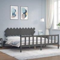 Bed Frame with Headboard Grey 200x200 cm Solid Wood
