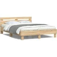 Berkfield Home Bed Frame with LED without Mattress Sonoma Oak 150x200 cm King Size in Brown