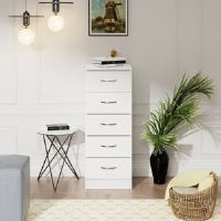 Ebern Designs Delonna Narrow Tall Chest of 5 Drawers Bedside Bedroom Hallway Storage Cabinet Furniture White 90cm H X 34.5cm W X 36cm D