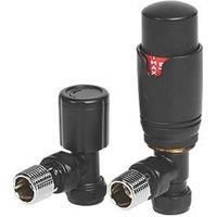 Towelrads Black Angled Thermostatic TRV & Lockshield 15mm x 1/2" (378RY)