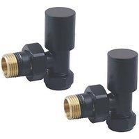 2 PACK TOWELRADS BLACK ANGLED MANUAL RADIATOR ROUND VALVES 15MM X 1/2" - NEW