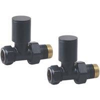 Towelrads Black Straight Manual Radiator Valve 15mm x 1/2" 2 Pack (788RY)