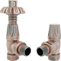 Towelrads Westminster Antique Copper Angled Thermostatic Radiator Valve & Lockshield - 129 x 67mm