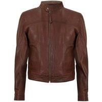 Infinity Leather Men's Classic Fitted Leather Biker Jacket-Austin in Brown | Size: Large