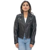 Ladies Womens Black Real Leather Fitted Vintage Biker Style Zip Fashion Jacket S
