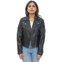 Ladies Womens Black Real Leather Fitted Vintage Biker Style Zip Fashion Jacket M