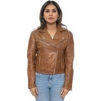 Ladies Womens Tan Real Leather Fitted Vintage Biker Style Zip Fashion Jacket XS