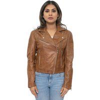 Infinity Leather Women's Leather Biker Jacket-Zanzibar in Tan | Size: 18
