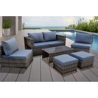 6-Seater Pe Rattan Garden Sofa Set With Glass Table, Cushions, Stools