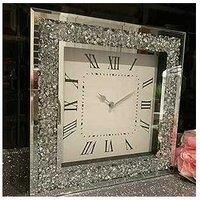 DEENZ Extra Large Loose Diamante Wall Clock Elegant Luxury Diamond Crystal Mirror Crushed Jewel Roman Wall Clock For Home Office Living Room Bedroom Decoration-50X50cm silver