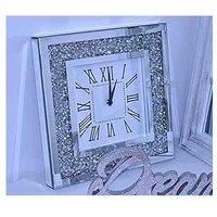 DEENZ Loose Diamante Silent Wall Clock Elegant Luxury Diamond Crystal Mirror Crushed Jewel Roman Wall Clock Silent For Home Office Living Room Bedroom Decoration-35X35cm silver