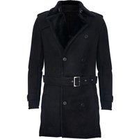 Men/'s Black German Military Double Breasted Real Sheepskin Suede Leather Pea Coat 3XL