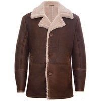 Mens Brown German Classic Real Sheepskin Shearling Leather Cromby Jacket Coat 4XL