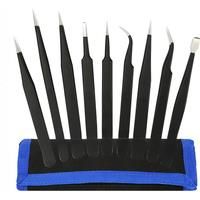 1/2/9Pcs Stainless Steel Tweezers Antistatic ESD Tweezer Tools Industrial Precision Curved Straight