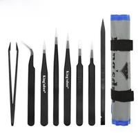 KING'SDUN 8Pcs Antistatic Tweezers ESD Stainless Steel Tweezers Set Industrial Precision Curved