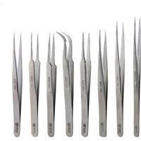 1Piece Industrial Tweezers Anti-static Stainless Steel Curved Straight Forceps Phone Logic Board Repair Electronic Tools Kit