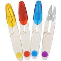 1Piece Color Transparent Tape Cover U-Shaped Scissors for Hand Embroidery Small Yarn Cutting V-Shaped Embroidery Scissors Tools