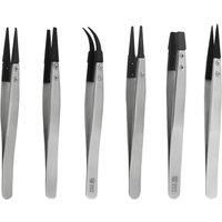 1Pcs Anti Static Tweezers with Stainless Steel Body and Carbon Fiber Plastic Head for Emiconductor