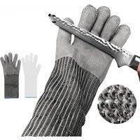 Extended Stainless Steel Wire Braided Gloves with 5 levels of Anti Cutting Industrial Metal