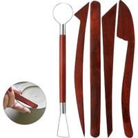 5 in 1 Pottery Tools Red Wood Double-Ended Wire Knife For Clay Repair Clay Sculpture Carving Tool Set Pottery Tools