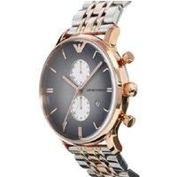 BRAND NEW AUTHENTIC EMPORIO ARMANI AR1721 MENS WATCH GREY DIAL TWO TONE STEEL