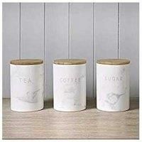 Set Of 3 Marble Effect Tea/Coffee Jars - White