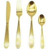 Cutlery Sets Gold Stainless Steel Hammered Effect Handle 16 Piece Set