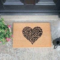 Leopard Print Heart Doormat Coir - Anti-Slip - 60x40cm