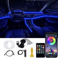 LED Car Interior Ambient Strip Lights RGB Fiber Optic Atmosphere Neon Lighting Kit W/ APP Remote