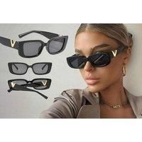 V-Shaped Design Women'S Retro Sunglasses - 7 Colour Options - Black