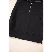 Everyday The Label Women's Black Textured Half Zip Kangaroo Pocket Top Drawstring Shorts Set | Size: Small