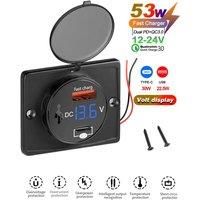 Dual PD Dual QC 3.0 USB Car Charger with Voltmeter Socket Power Fast Car Charger Outlet Adapter Waterproof for 12V/24V Car Boat
