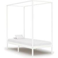 Canopy Bed Frame White Solid Pine Wood 90x200 cm