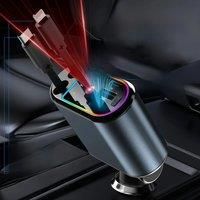 Car Charger 120W Super Fast Charging with Starry Sky LED Lights & Retractable Cable, Super Fast Cigarette Lighter Adapter for iP