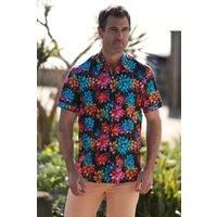 CLAUDIO LUGLI Men's Digital Floral Printed Short Sleeve Shirt in Black | Size: Medium