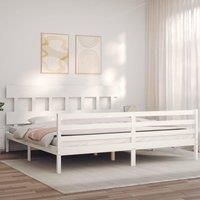Bed Frame with Headboard White 200x200 cm Solid Wood